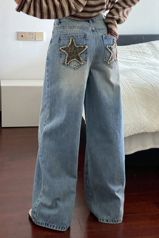 Star Patch Wide Leg Jeans