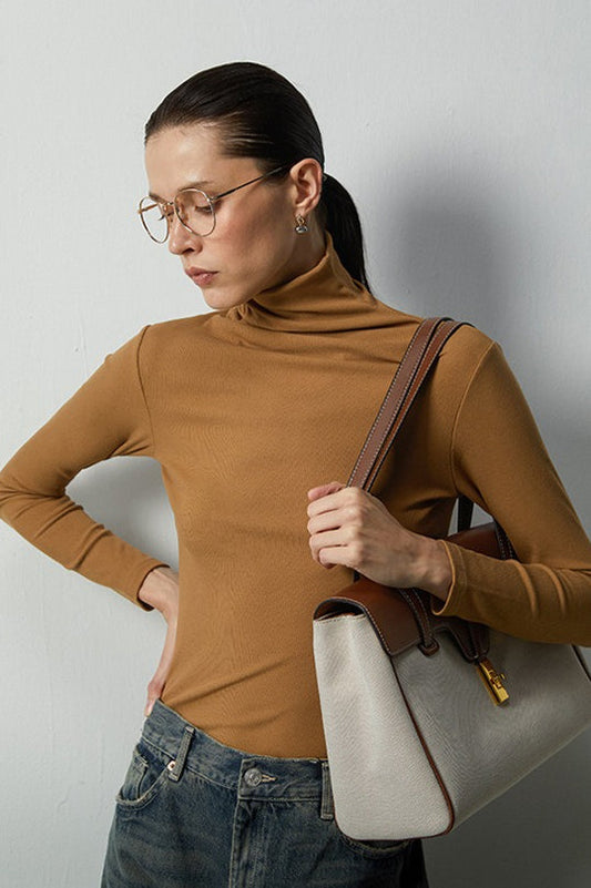 Thermo-Stretch-Strickoberteil mit Stehkragen