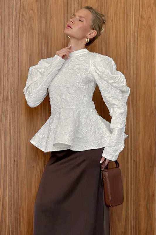 Textured Puff Sleeve Peplum Top