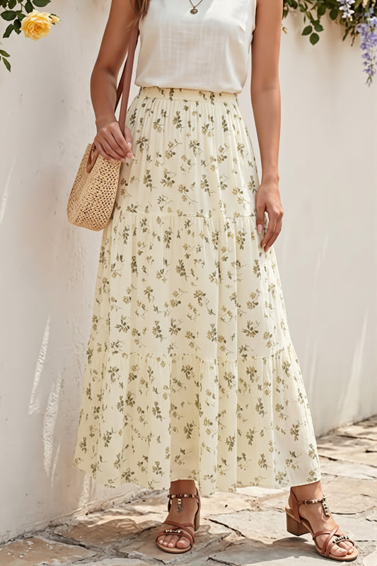Floral Pleated Chiffon Maxi Skirt