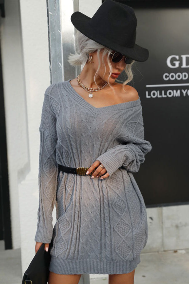 Solid Cable-Knit Wool Women’s Mini Dress Grey / S