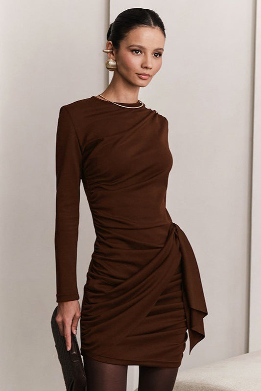 Draped Side Ruching High Waist Cocktail Dress