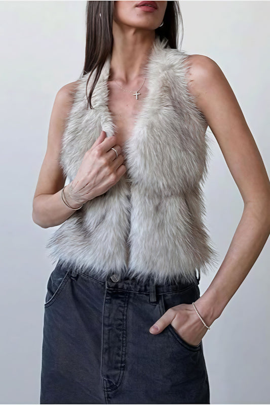Faux Fur Fox Hair Zipper Sleeveless Vest