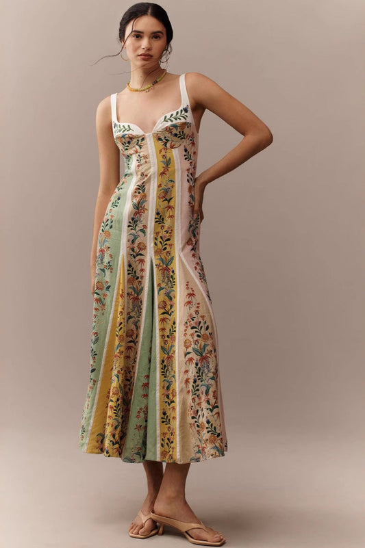 Halter Floral Printed Boho Dress chartreuse / S