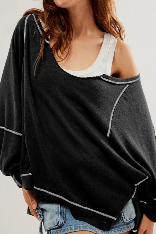 Contrast Stitch V Neck Sweatshirt
