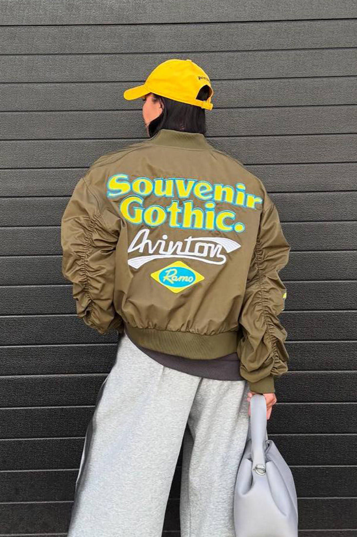 Embroidered Loose Bomber Long Sleeve High End Green Jacket