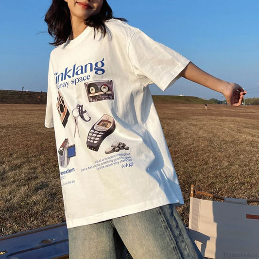90s Retro Cotton Harajuku T-shirt WHITE / S t-shirt-250223