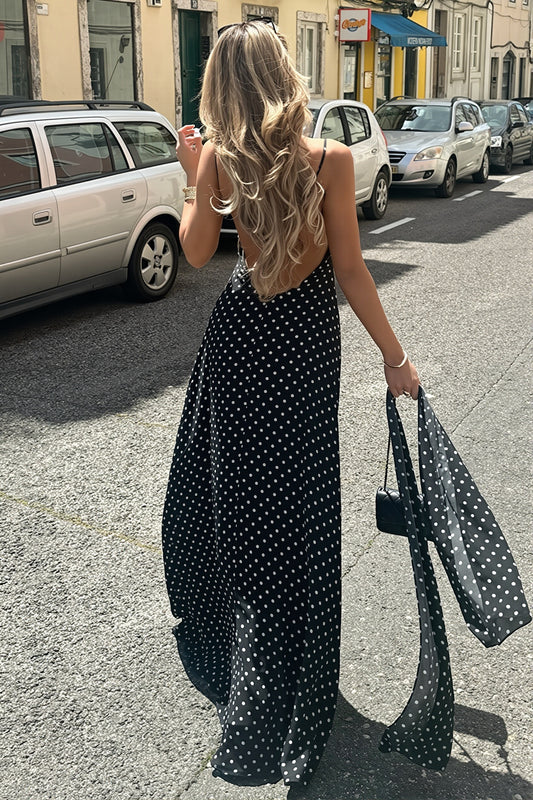 Polka Dot Open Back Maxi Dress
