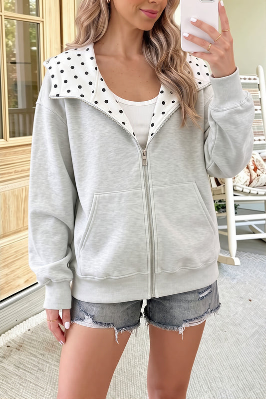 Polka Dot Lined Oversized Zip Hoodie