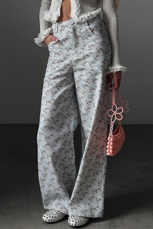 Hellblaue Jeans mit hohem Bund und Print