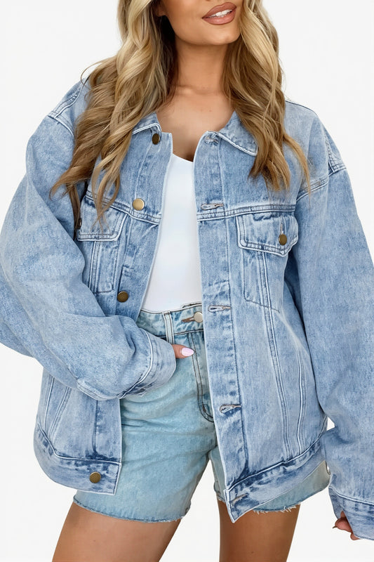Oversized Button Front Denim Jacket