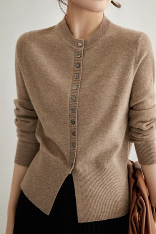 Slit Sleeve Soft Touch Cardigan Khaki / One Size