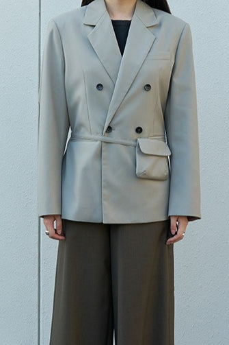 Commuter Style Belted Blazer Light Gray / One Size