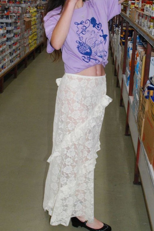 Figurbetonter Maxirock mit Spitzeneinsatz