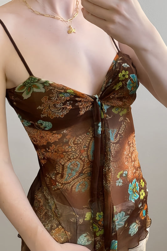 Vintage Print Slim Fit Cami Top