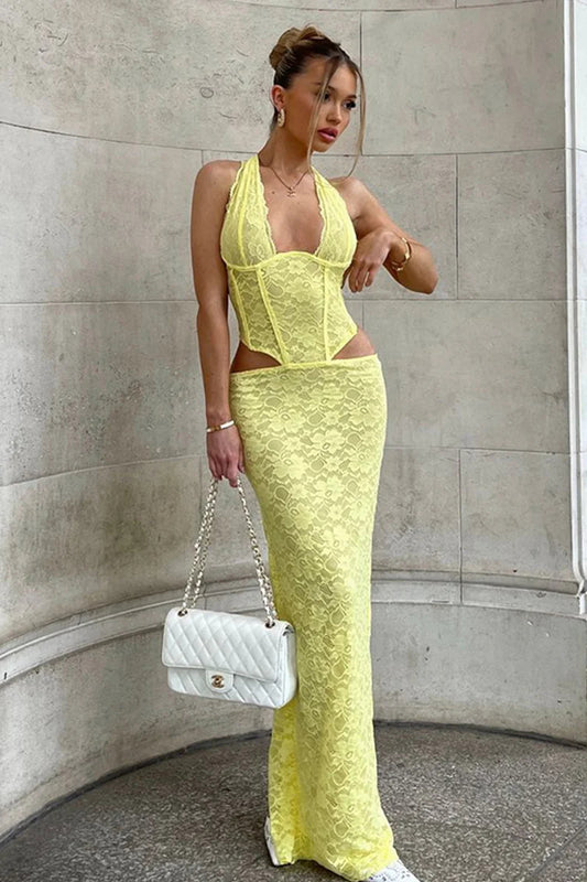 Neckholder Hohle Taille Split Sexy Maxikleid 