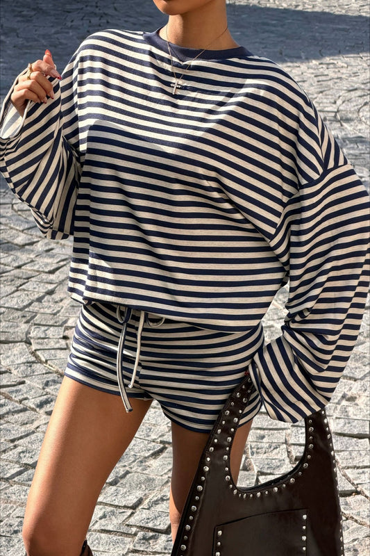 Striped Short Sleeve T-Shirt and Shorts Set