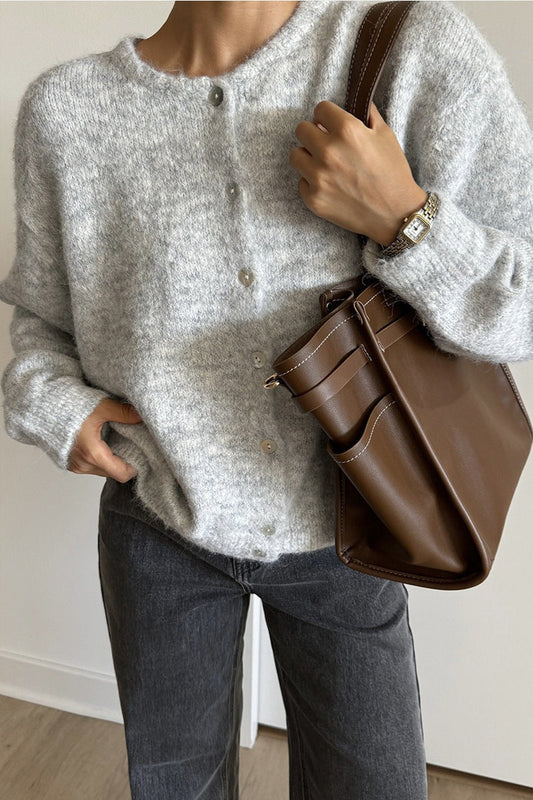 Solid Color Wool Blend Cardigan M / Light Grey