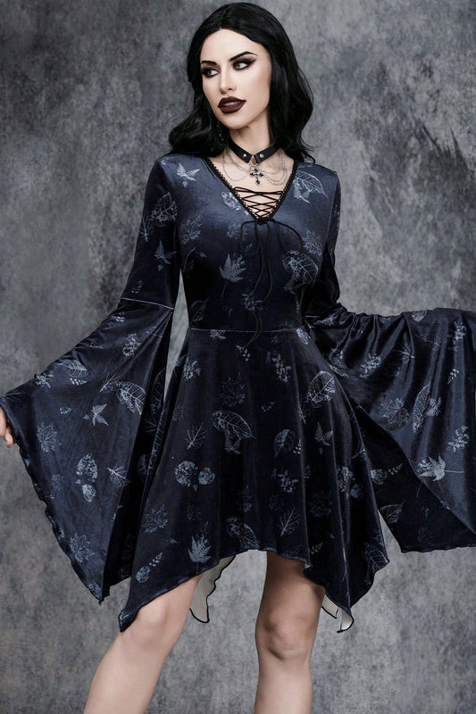 Gothic-Kleid mit Schnürung und Print