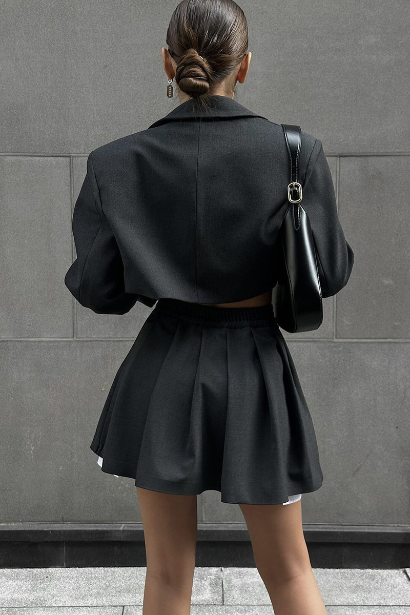 Mini Skirt with Lapel Blazer Two Piece Set