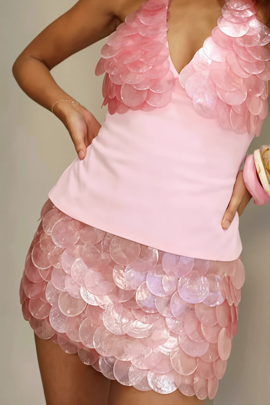 Glossy Sequin Disc Mini Skirt