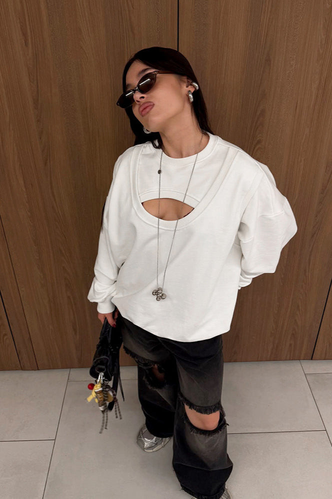 Vintage Fake Two Piece Cutout Loose Sweatshirt