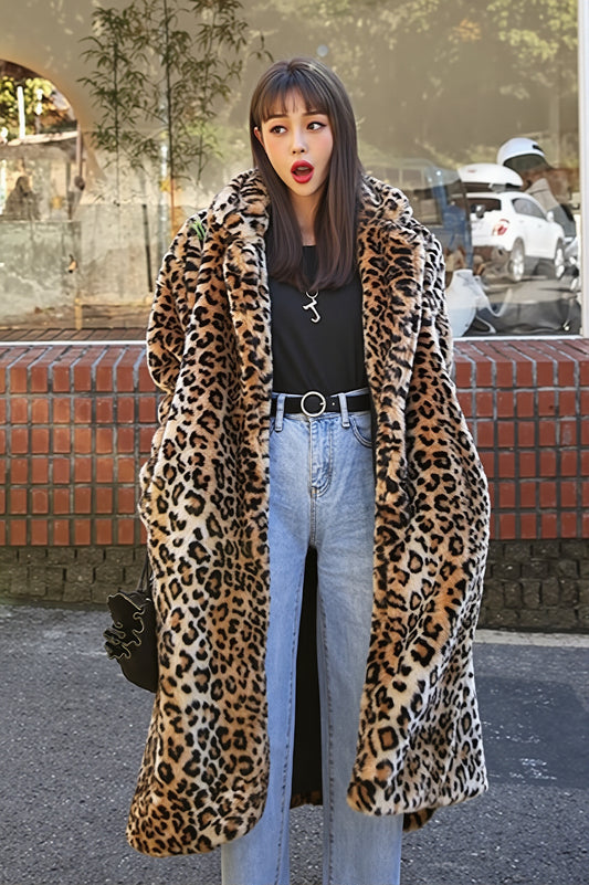 Leopard Print Plush Long Coat