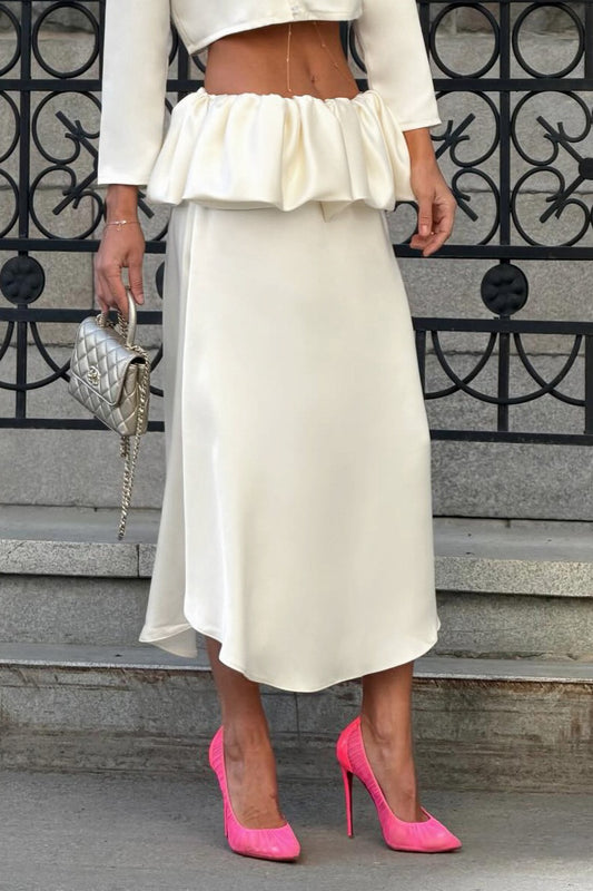 Ruffle-Panelled Satin Midi Skirt