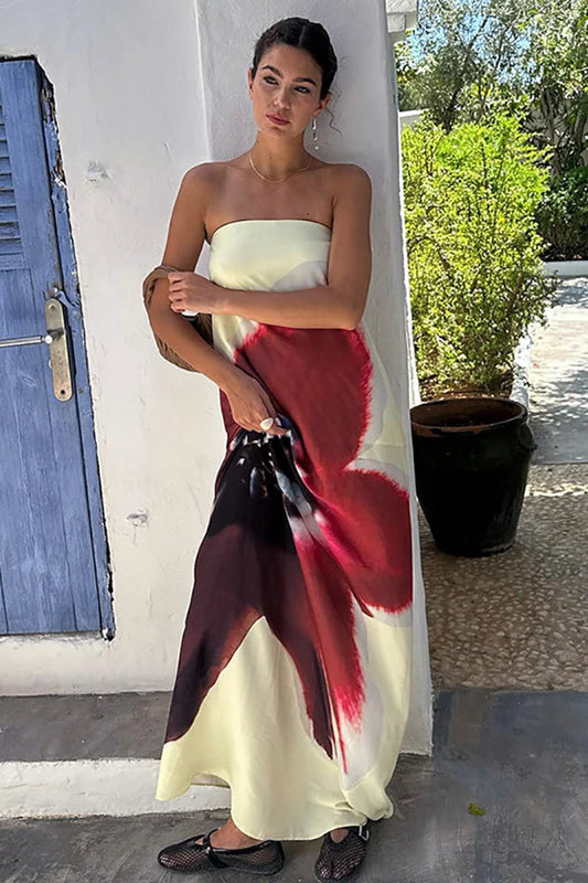 Rückenfreies, lockeres Maxikleid mit Blumenmuster 