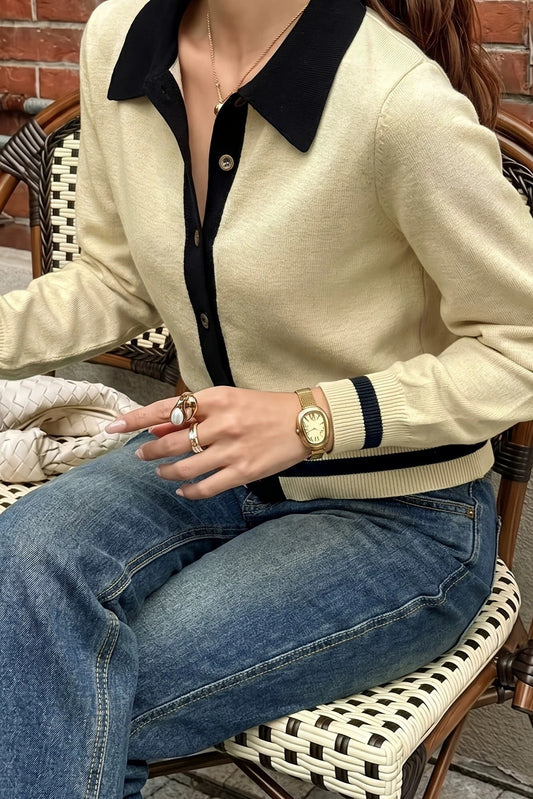 Contrast Point Collar Button Cardigans