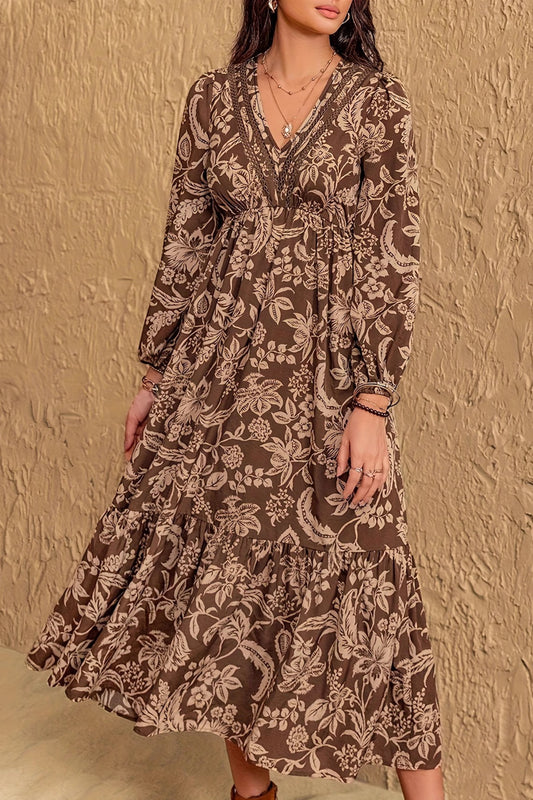Boho Floral Long Sleeve Maxi Dress