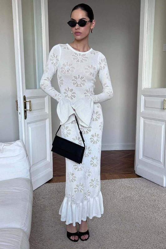 Langes Boho-Kleid mit Rüschenpullover