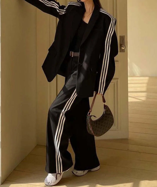 Schwarze Patchwork-Hose mit hoher Taille fürs Büro, zweiteilig