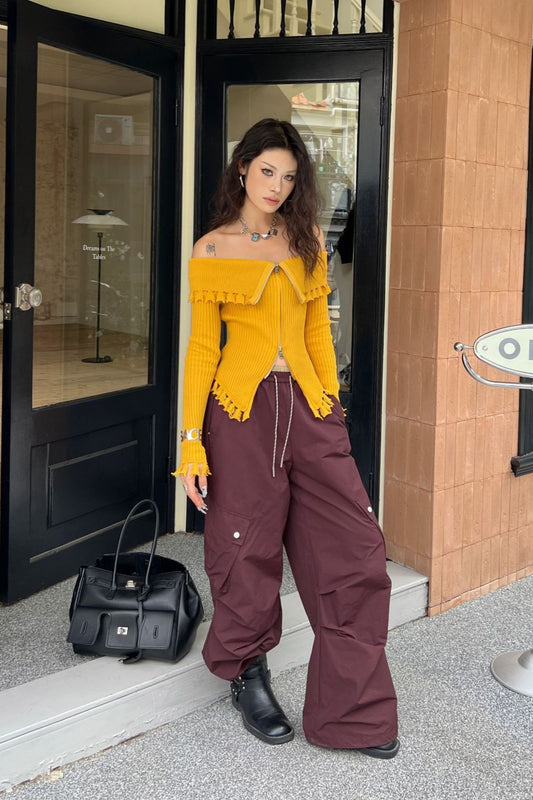 taillierte Bluse aus Strick mit Rollkragen im Used-Look