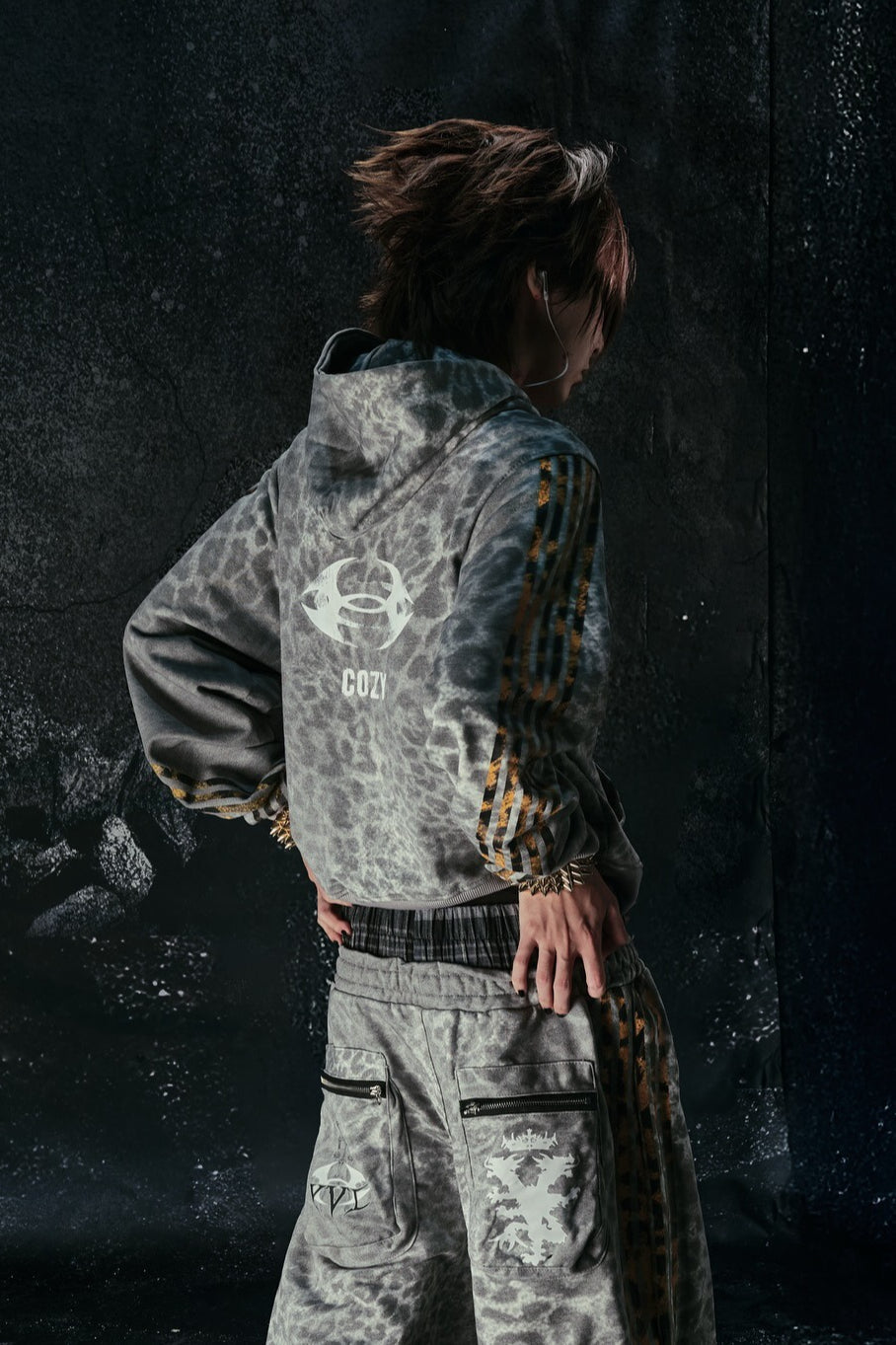 Y2K Leopard Striped Street Zip Hoodie