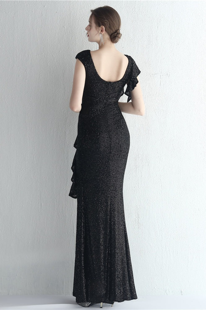 Glitter High Neck Mermaid Slit Formal Dress