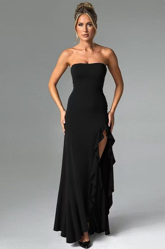 Ruffled Bustier Side Slit Formal Dress