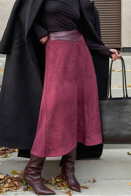A-Line Maxi Suede Skirt Red / S