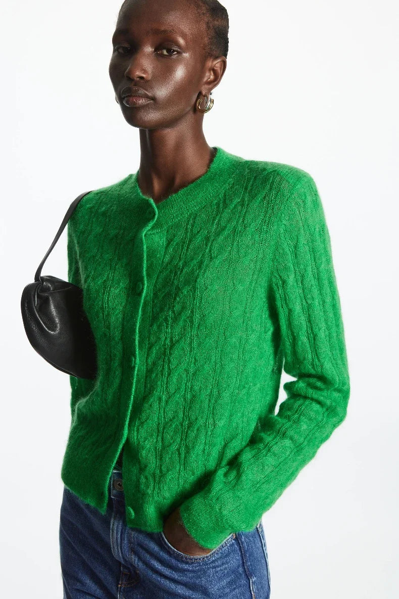 Mohair Blend Cable Knit Cardigan Green / S