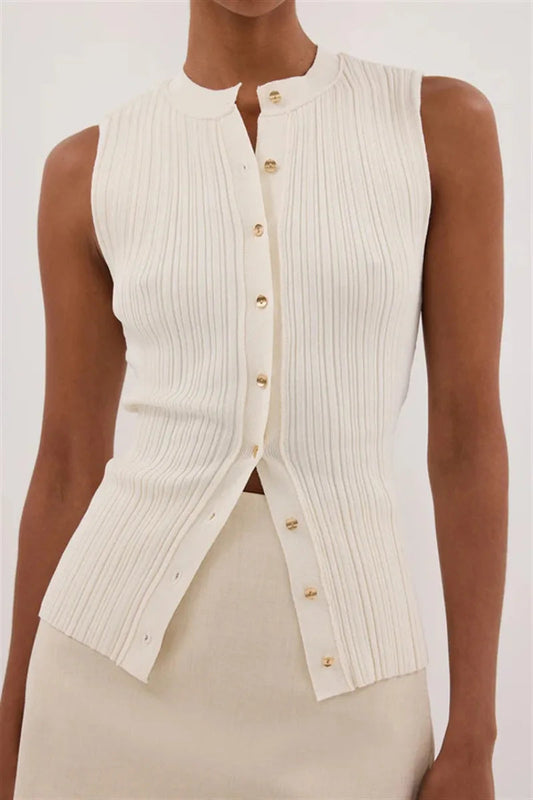 Solid Ribbed Sleeveless Cardigan