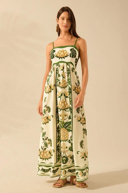 Strandkleid im Boho-Stil mit tropischem Blumenmuster und Rüschen