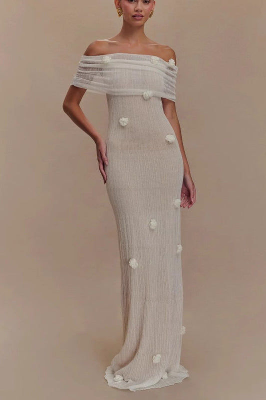 Schulterfreies Maxikleid mit Blumenmuster