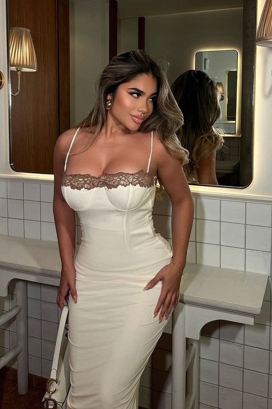 Lace Contrast Strappy Bodycon Party Dress