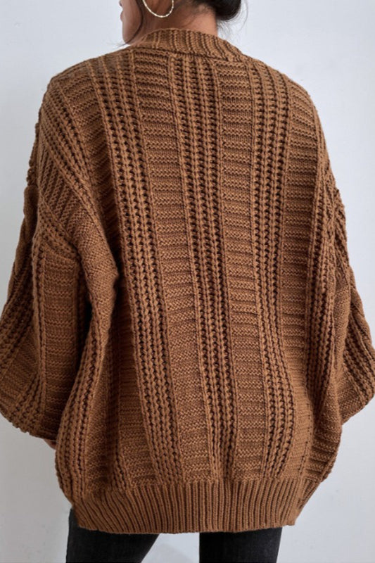 Oversized Cable Knit V Neck Button Cardigan