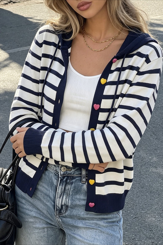 Striped Hooded Contrast Trim Cardigans