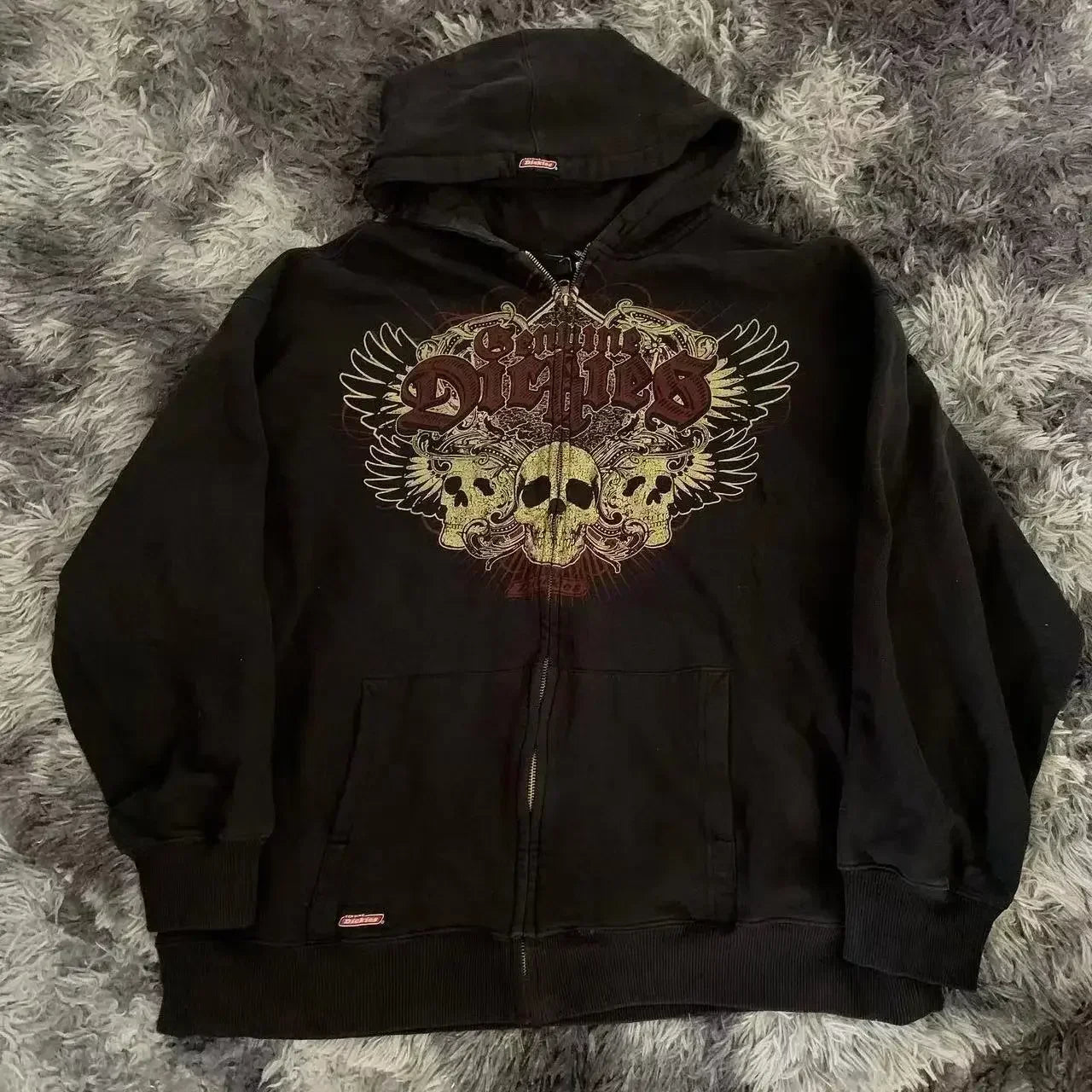 Y2K Gothic Skull Zipper Hoodie black2 / S
