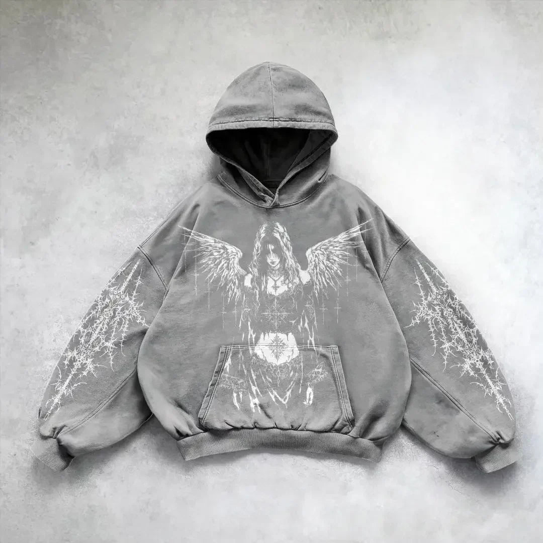 Pattern Printing Casual Hoodie white / M