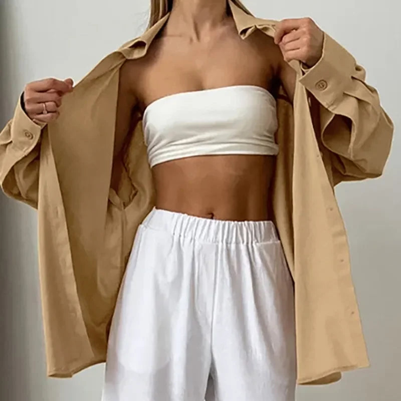 Solid Loose Cotton Blouse Elegant Autumn Blouse blouse-250126