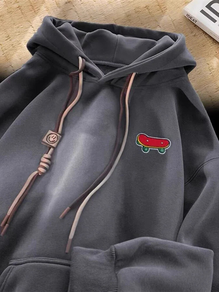 Kawaii Skateboard Graphic Cotton Fleece Hoodie Dark Grey / M(40-45KG)