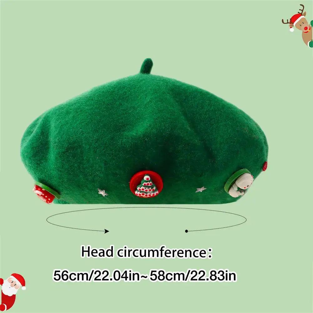 Vintage French Artist Christmas Beret Hat Green Hat-L